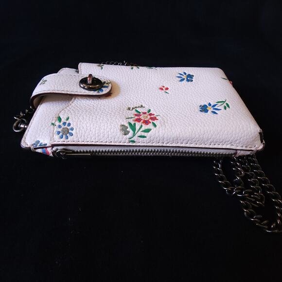 Coach 809 Turnlock Chain Phone Crossbody w/ Wildflower Print White Wallet Purse - Picture 7 of 9